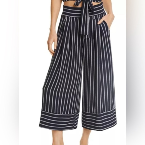 Misa Nikola Wide Leg Striped Cropped Pant size Small Navy White - Picture 1 of 8